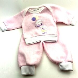 Vintage Baby Outfit Set Size 3/6m Girls Winter Pink Top Pants Bunny Infants